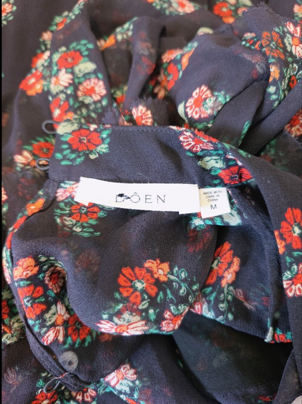 Doen Alette Romantic 100% Silk Sheer Dress In Paisley Floral Black Size Medium - Picture 13 of 14
